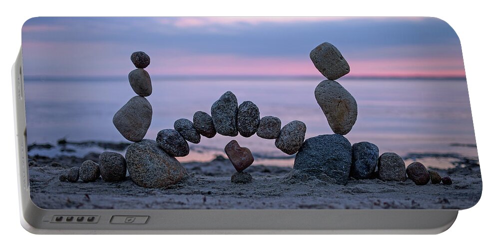 Meditation Zen Yoga Mindfulness Stones Nature Land Art Balancing Sweden Portable Battery Charger featuring the sculpture Balancing art #9 by Pontus Jansson