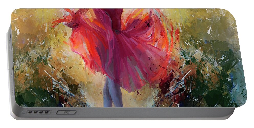 Ballerina Portable Battery Charger featuring the painting Ballerina dance girl kk45a by Gull G