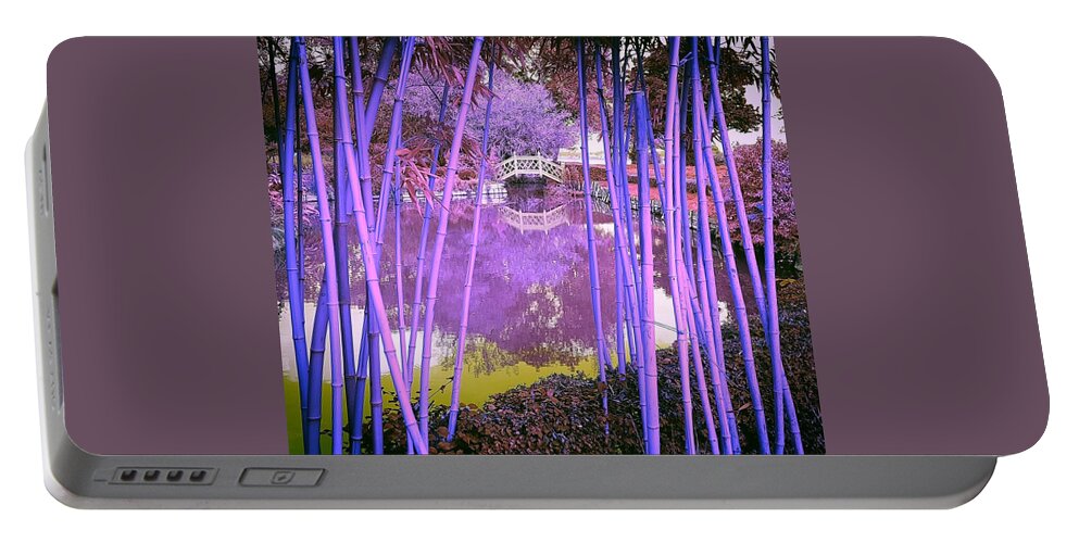 Ornatebridge Portable Battery Charger featuring the photograph Bamboo View In Indigo by Rowena Tutty
