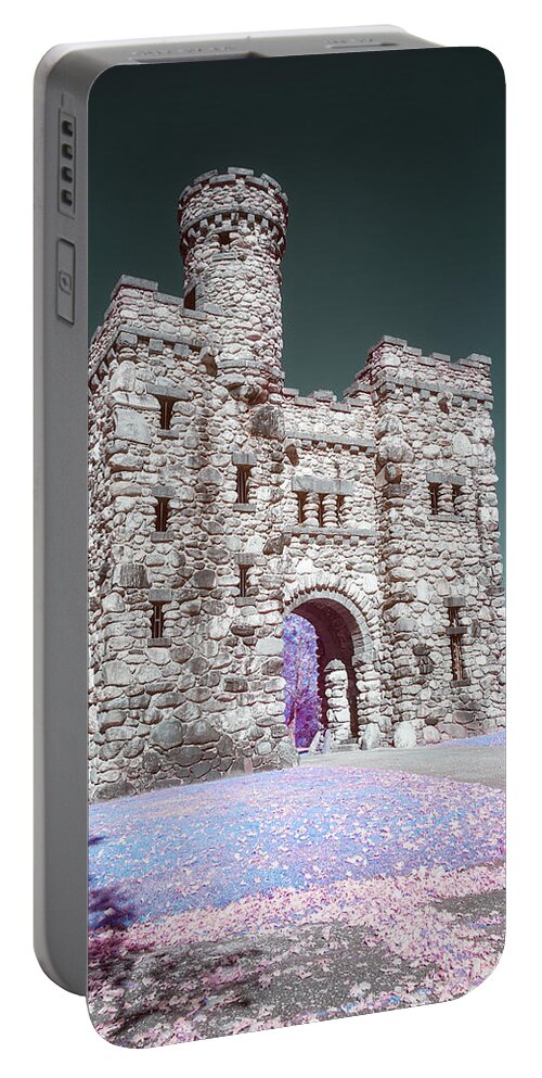 Bancroft Tower Worcester Ma Mass Massachusetts Newengland New England Usa U.s.a. 590nm Ir Infrared Castle Stone Brick Sun Sky Purple Brian Hale Brianhalephoto Portable Battery Charger featuring the photograph Bancroft Tower IR 2 by Brian Hale