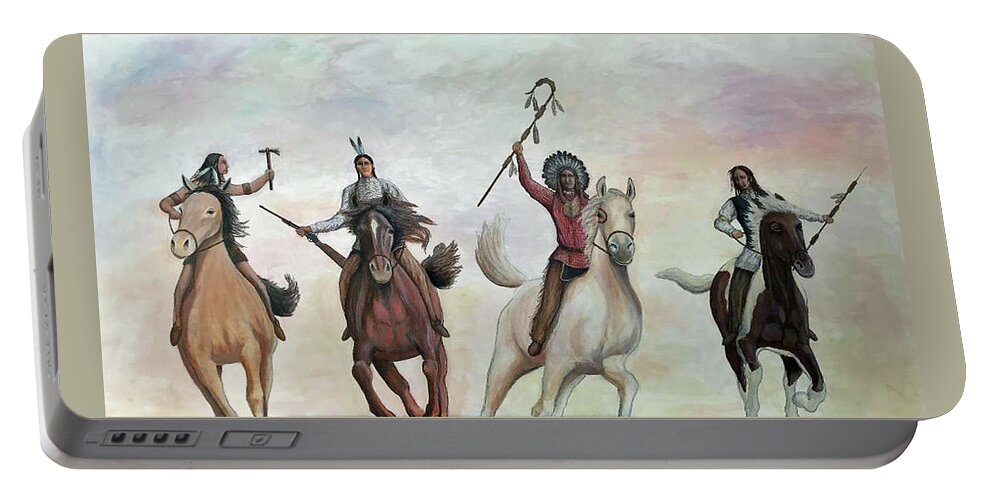 Native American Portable Battery Charger featuring the painting Band of Brothers by Mr Dill