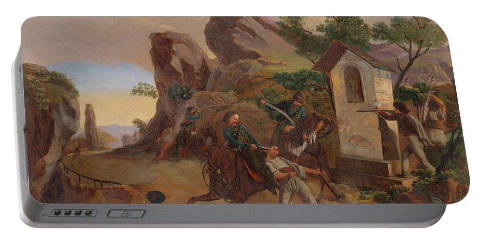 Slovakia Portable Battery Charger featuring the painting Bandit Ambush, 1846 by Frantisek Belopotocky