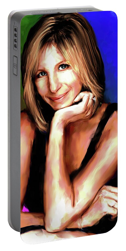 Bio Portable Battery Charger featuring the painting Barbra Streisand painting -bio by Movie World Posters