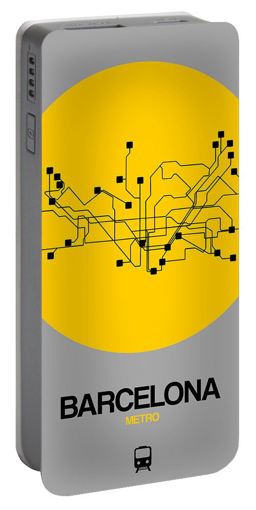 Barcelona Portable Battery Charger featuring the digital art Barcelona Yellow Subway Map by Naxart Studio