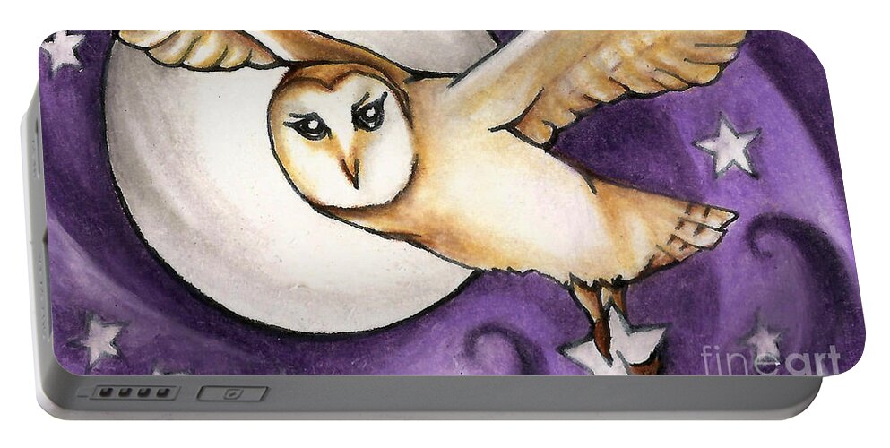 Owl Portable Battery Charger featuring the drawing Barn Owl Moving The Stars by Kristin Aquariann