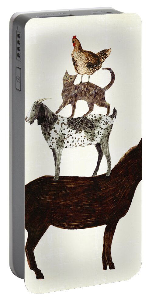 Animals Portable Battery Charger featuring the painting Barnyard Buds V by Victoria Borges