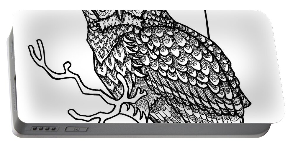 Animal Portrait Portable Battery Charger featuring the drawing Barred Owl by Amy E Fraser