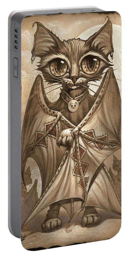 Jeff Haynie Portable Battery Charger featuring the painting Bat Cat by Jeff Haynie