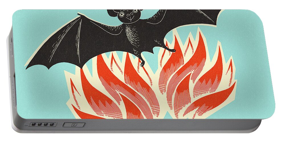 Animal Portable Battery Charger featuring the drawing Bat Flying Out of Flames by CSA Images