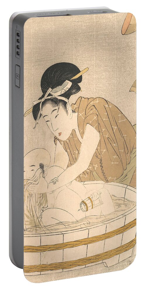 19th Century Art Portable Battery Charger featuring the relief Bathtime by Kitagawa Utamaro