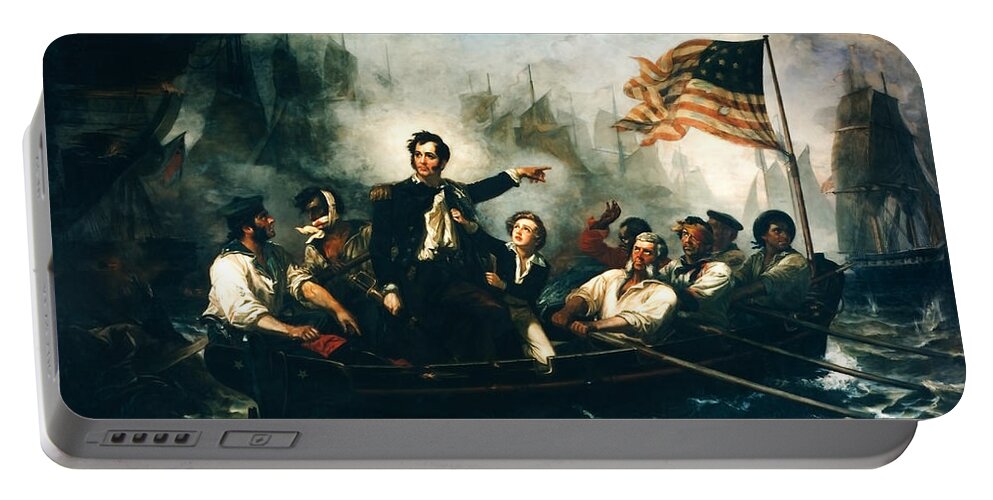 Oliver Hazard Perry Portable Battery Charger featuring the painting Battle of Lake Erie - Oliver Hazard Perry - War of 1812 by War Is Hell Store