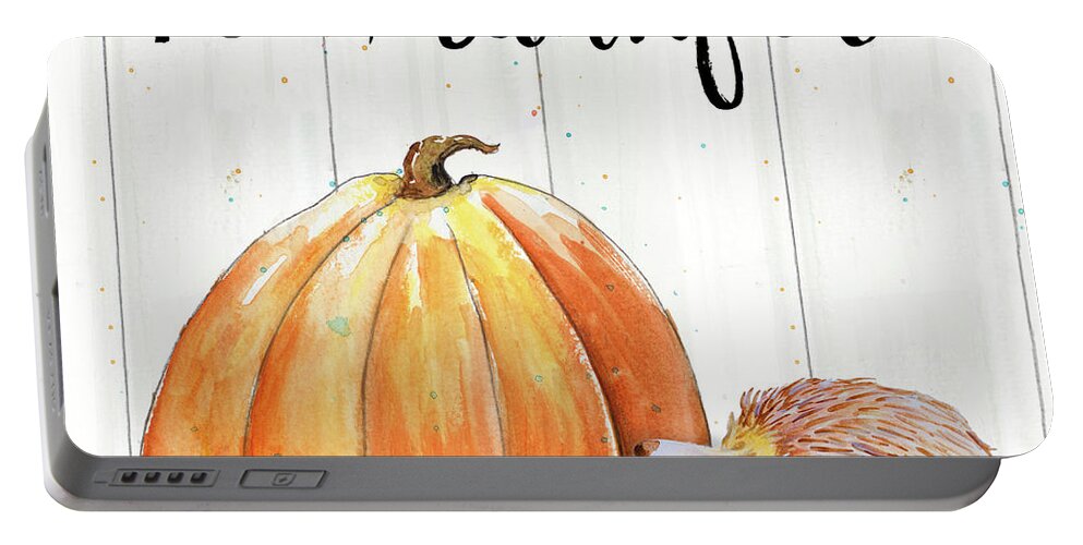 Thankful Portable Battery Charger featuring the painting Be Thankful Harvest Hedgehog I by Patricia Pinto