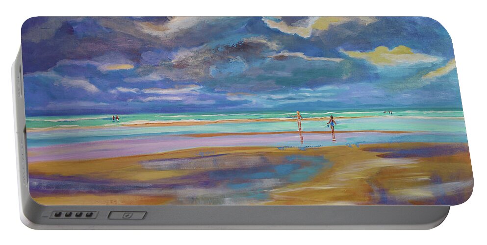 Original Portable Battery Charger featuring the painting Beach afternoon by Julianne Felton