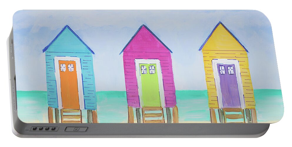 Beach Portable Battery Charger featuring the painting Beach Shacks by Julie Derice
