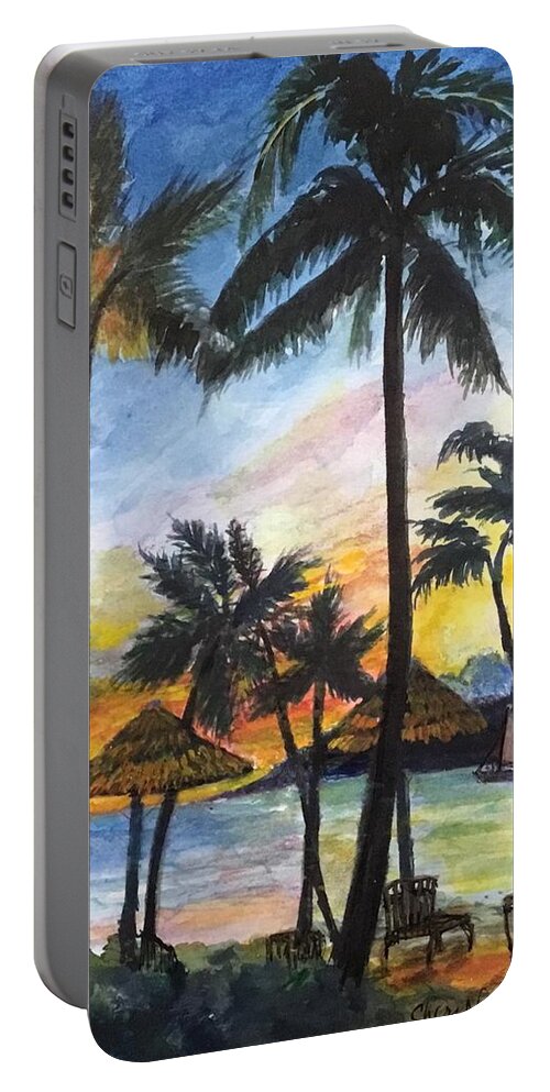 Maui Portable Battery Charger featuring the painting Beachside Eveningtide by Cheryl Wallace