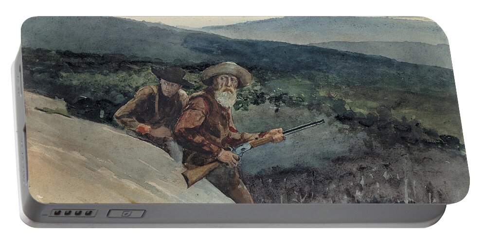 Winslow Homer Portable Battery Charger featuring the drawing Bear Hunting, Prospect Rock by Winslow Homer