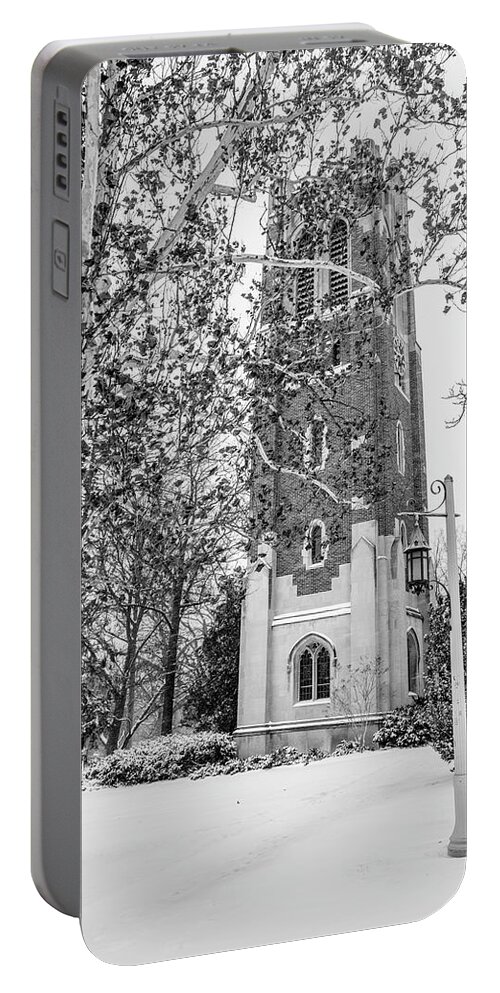 Big Ten Portable Battery Charger featuring the photograph Beaumount Tower MSU winter by John McGraw
