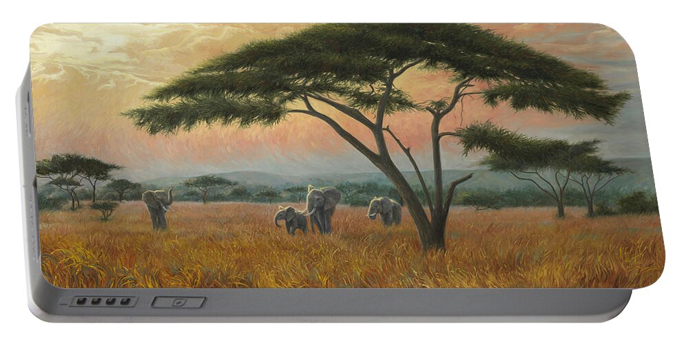 Elephant Portable Battery Charger featuring the painting Beautiful Africa by Lucie Bilodeau