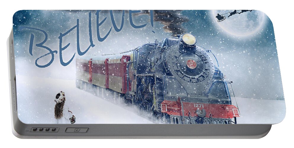 Christmas Portable Battery Charger featuring the digital art Believe in the Wonder Holiday Card by Teresa Wilson