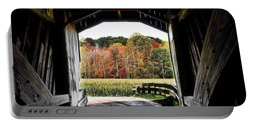 Covered Bridge Portable Battery Charger featuring the photograph Benetka Road Covered Bridge by Susan Hope Finley