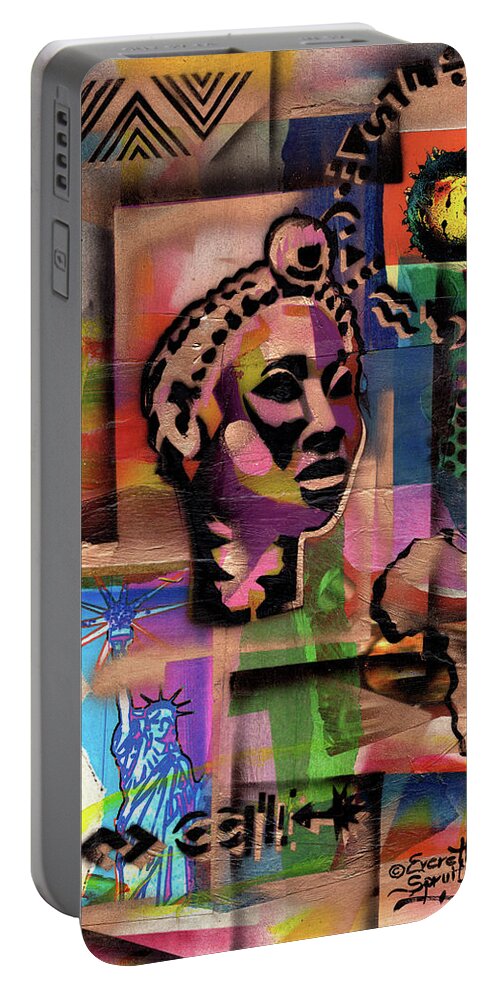 Everett Spruill Portable Battery Charger featuring the mixed media Benin Queen Mother by Everett Spruill