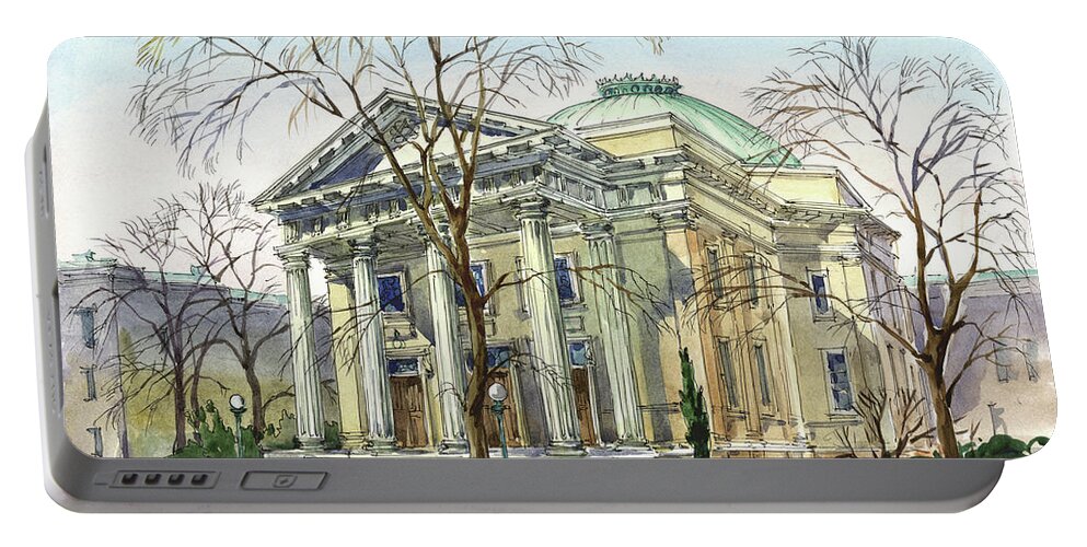 Beth Ahabah; Synagogue; Sunny; Spring; Architecture; Building; Celebrating Jewish Holiday; Jewish; Watercolor; Painting; Maria Rabinky; Rabinky; Rabinsky Portable Battery Charger featuring the painting Beth Ahahah by Maria Rabinky