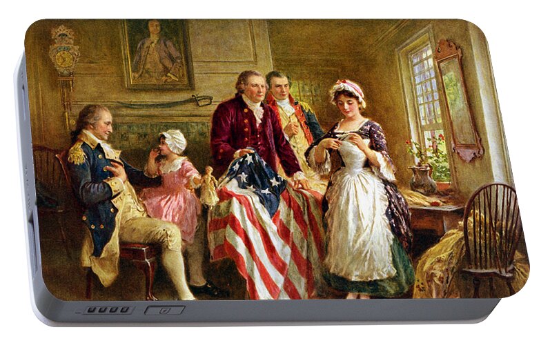 #faatoppicks Portable Battery Charger featuring the painting Betsy Ross and General George Washington by War Is Hell Store