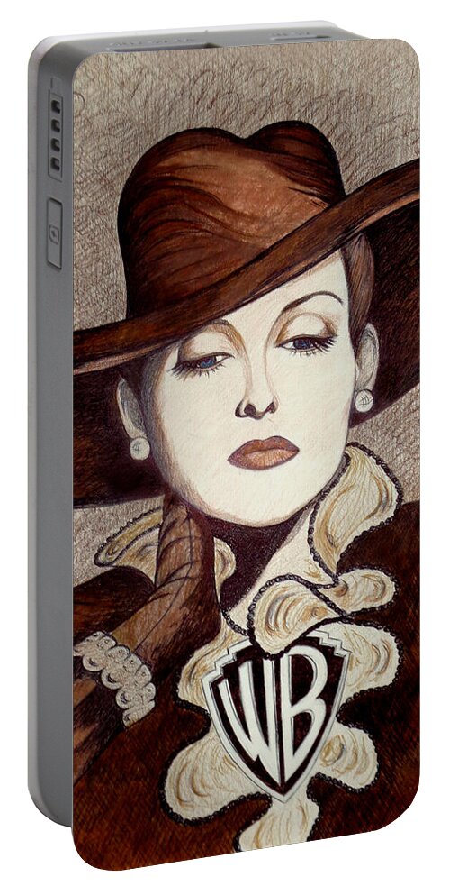 Bette Davis Portable Battery Charger featuring the drawing Bette Davis The Warner Brothers Years by Tara Hutton