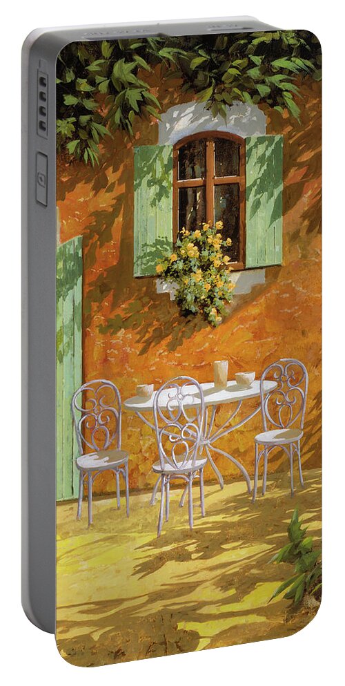 White Table Portable Battery Charger featuring the painting Bianco Su Giallo by Guido Borelli