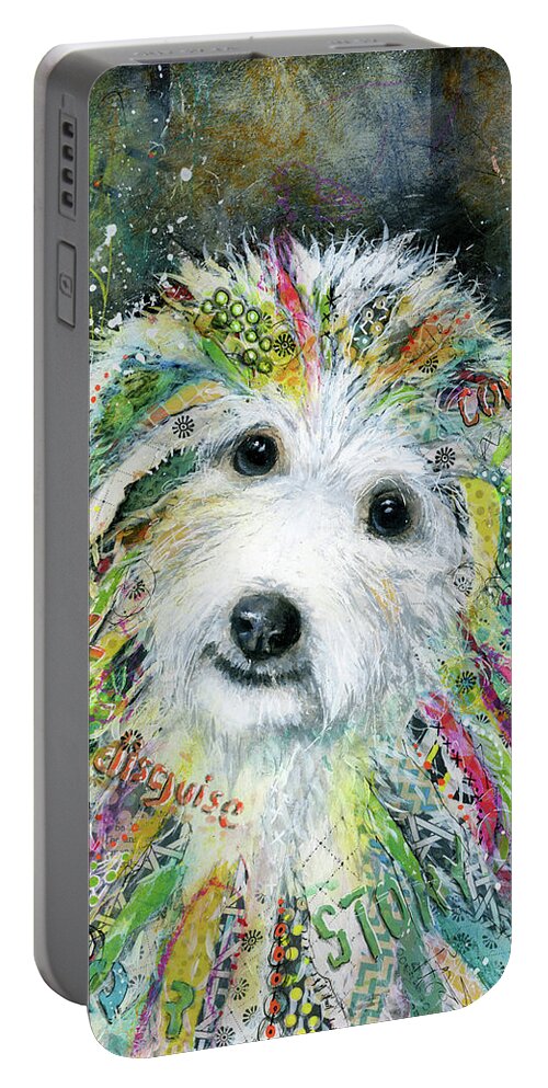 Bichon Portable Battery Charger featuring the mixed media Bichon Frise by Patricia Lintner