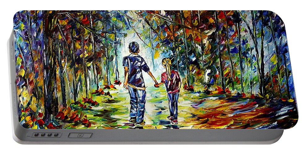 Children In The Nature Portable Battery Charger featuring the painting Big Brother by Mirek Kuzniar