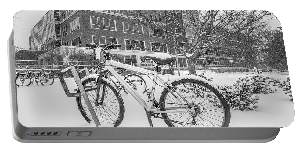 Big Ten Portable Battery Charger featuring the photograph Bike and MSU Library by John McGraw