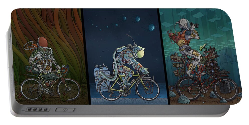 Bikes Portable Battery Charger featuring the photograph Bikestronaut Triptych by EvanArt - Evan Miller