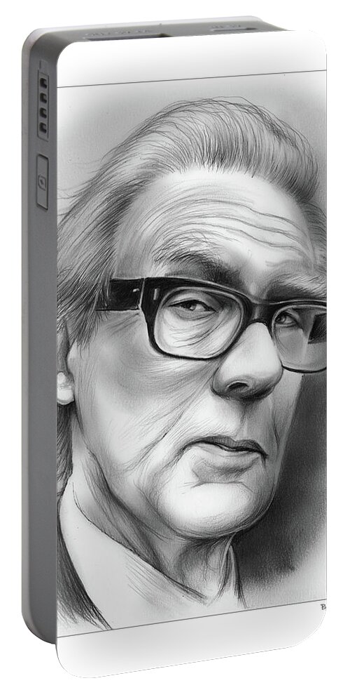 Bill Nighy Portable Battery Charger featuring the drawing Bill Nighy by Greg Joens