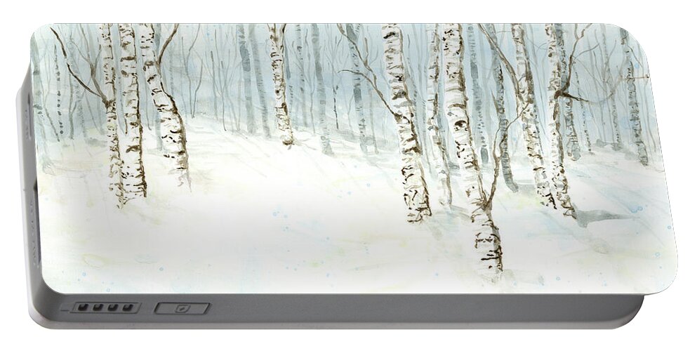 Birch Forest Portable Battery Charger featuring the painting Birch Aspen Forest in Winter Snow by Audrey Jeanne Roberts