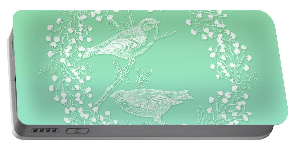 Birds Portable Battery Charger featuring the photograph Birds and Branches Ombre Mint Wreath by Sharon Mau