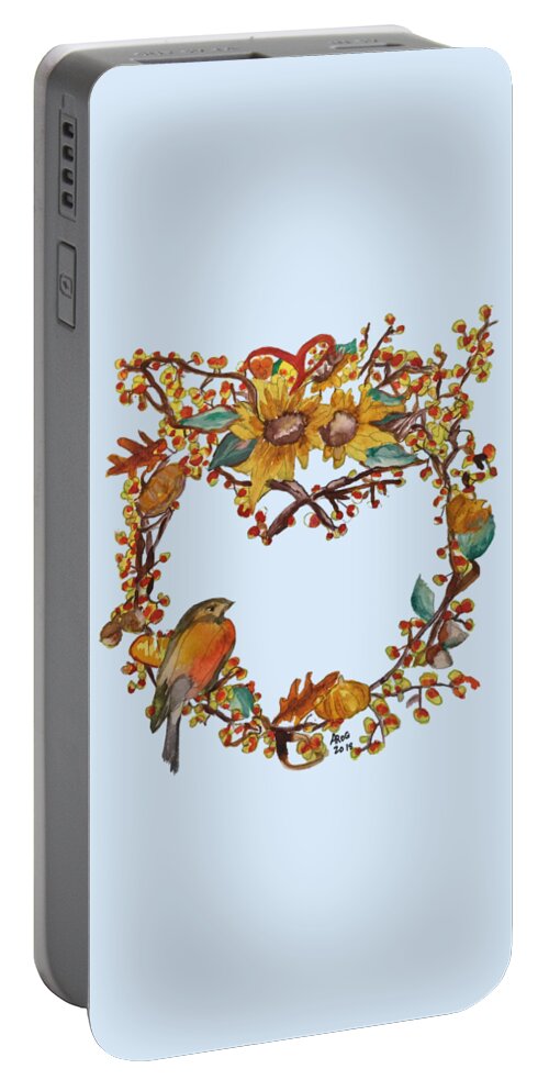 Bittersweet Portable Battery Charger featuring the painting Bittersweet Wreath by AHONU Aingeal Rose