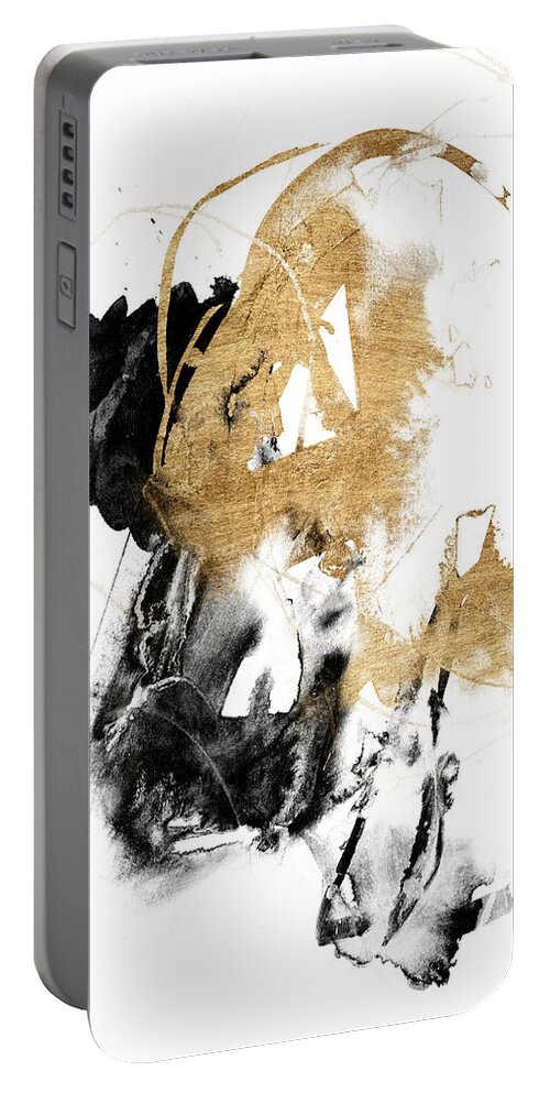Abstract Portable Battery Charger featuring the painting Black & Gold Splash II by Jennifer Goldberger
