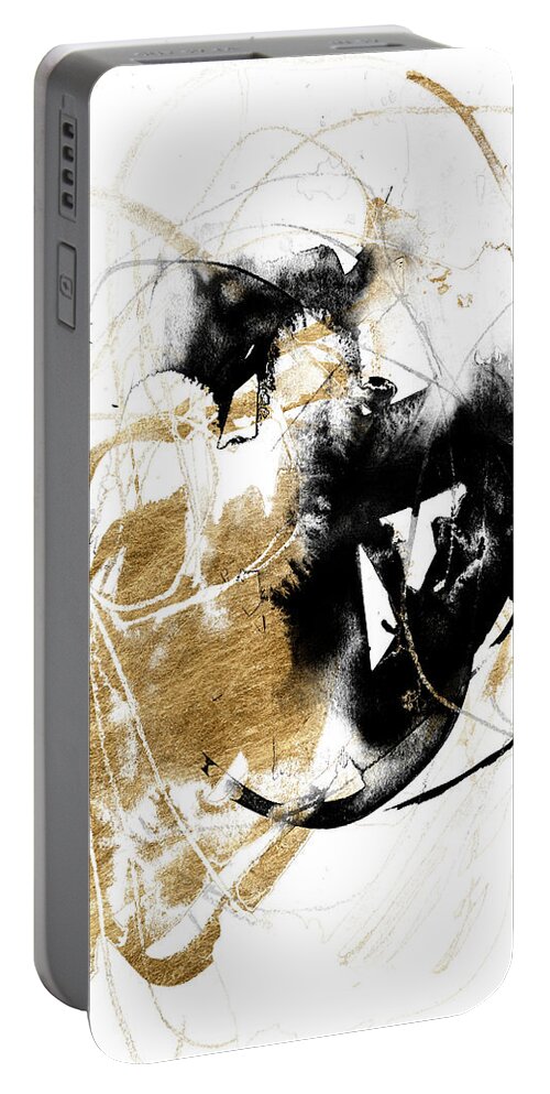 Abstract Portable Battery Charger featuring the painting Black & Gold Splash IIi by Jennifer Goldberger