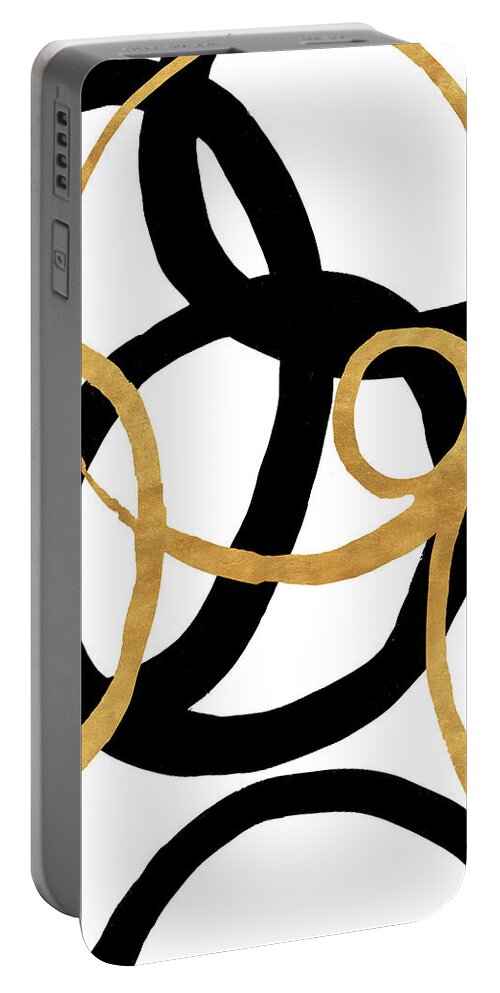 Gold Portable Battery Charger featuring the mixed media Black And Gold Stroke II by Megan Morris