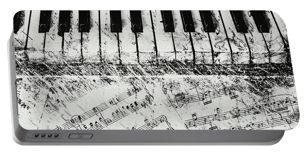 Piano Portable Battery Charger featuring the painting Black and White Piano Keys by Dan Meneely