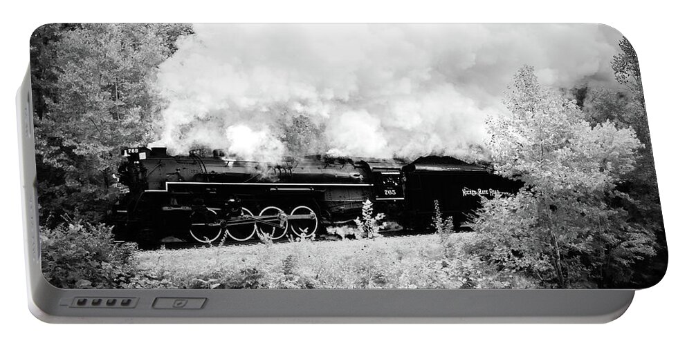 765 Portable Battery Charger featuring the photograph Black and White Train by Michelle Wittensoldner
