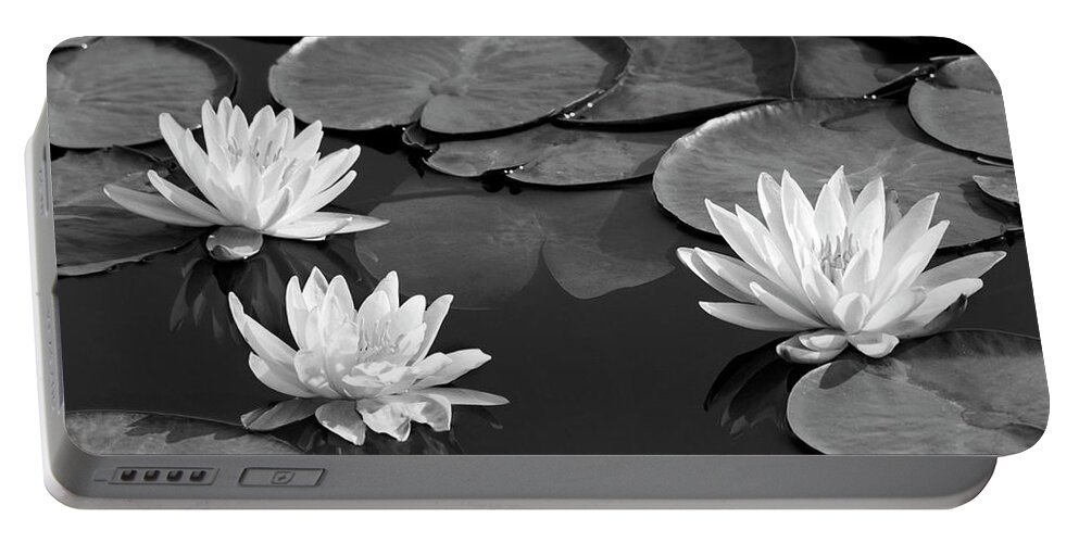 Black And White Portable Battery Charger featuring the photograph Black And White Water Lilies by Christina Rollo