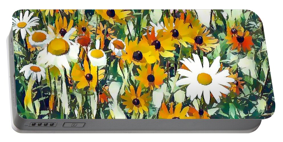 Black-eyed-susan Portable Battery Charger featuring the painting Black Eyed Susan Flower 6 by Jeelan Clark