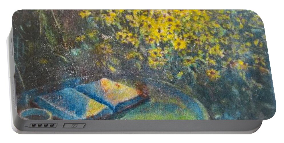 Bible Portable Battery Charger featuring the painting Black-Eyed Susans and Bible Study by ML McCormick