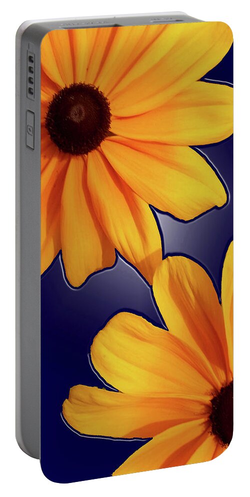 Flower Portable Battery Charger featuring the photograph Black-Eyed Susans on Blue by Tara Hutton