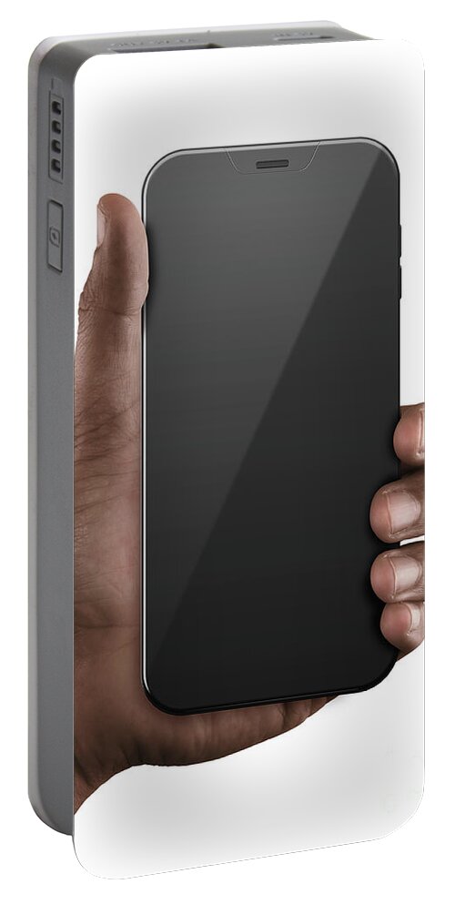 Hand Portable Battery Charger featuring the digital art Black Hand With Blank Generic Smartphone by Allan Swart