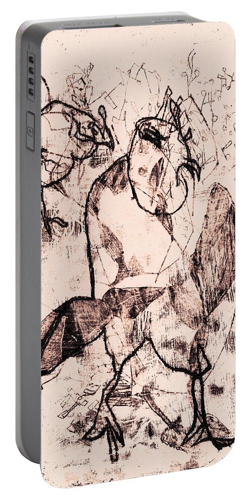 Hen Portable Battery Charger featuring the drawing Black Ivory 1 Original Printmaking Hen by Edgeworth Johnstone