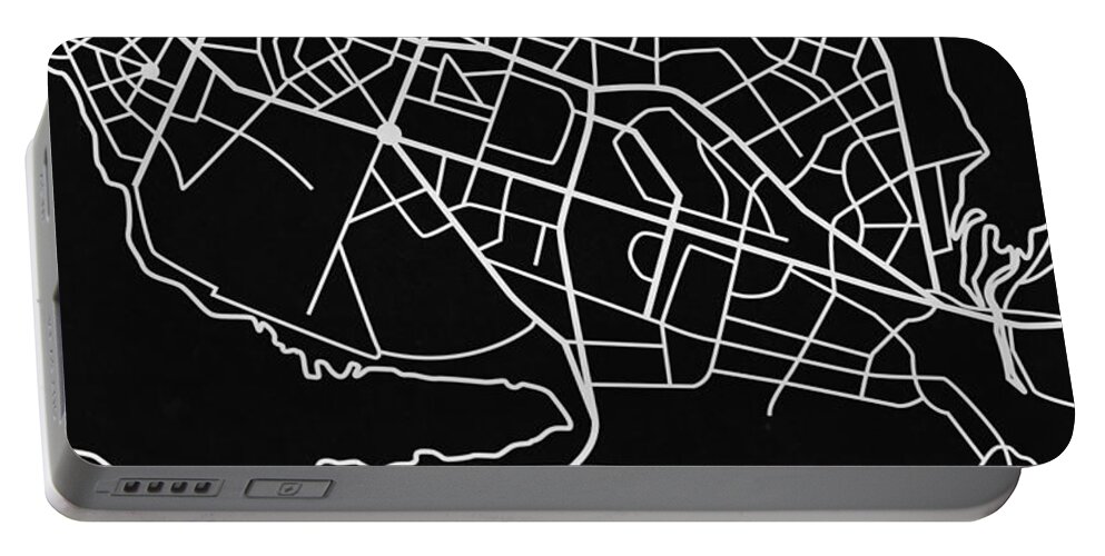 Unique Collection Of City Street Maps. American Cities Portable Battery Charger featuring the digital art Black Map of Reykjavik by Naxart Studio