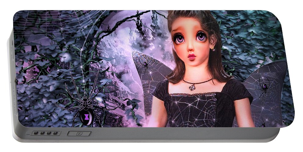 Digital Art Portable Battery Charger featuring the digital art Black Widow Princess by Artful Oasis